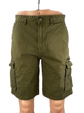 Denim Co Men's Green Mid Rise Utility Cargo Hiking Camp Bermuda Shorts Size 32